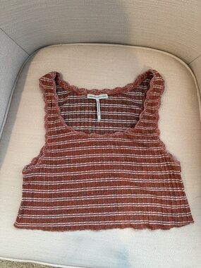 Urban Outfitters Rust and White Striped Cropped Rib Tank